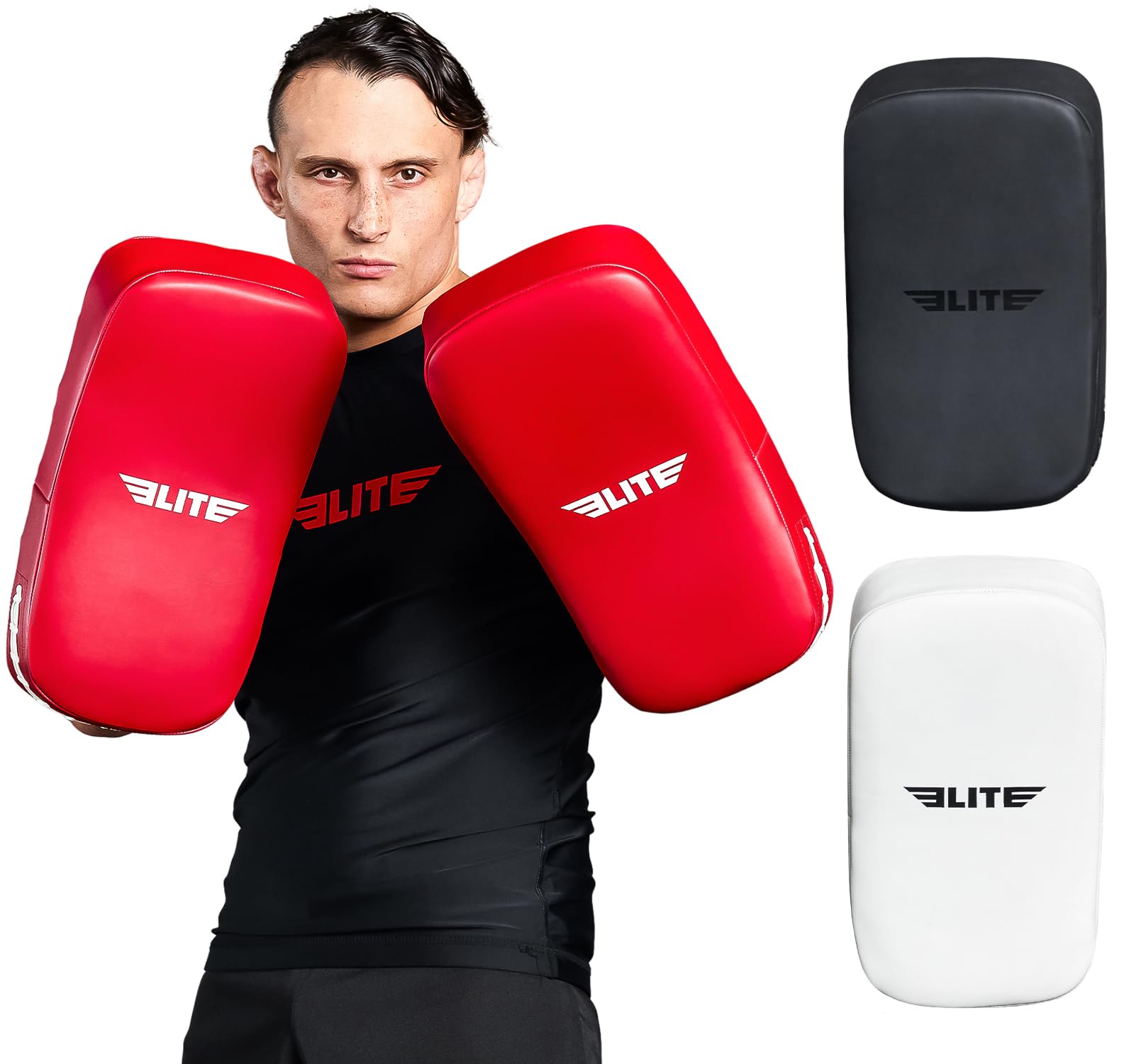 Elite Sports Muay Thai Kickboxing Curved Training Pad for KickboxingMMATaekwondoKarate. Ideal for PunchesKnees and Kicks in Martial Arts Training (Solid Red)