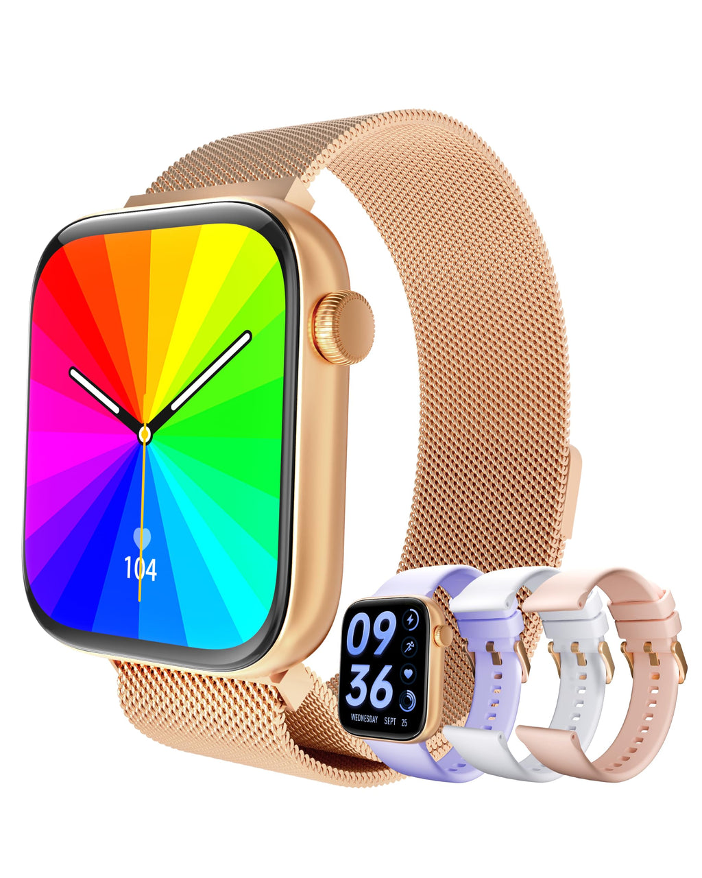 MIDDOW Smart Watches for Women 1.85" AMOLED Screen (Answer/Make Calls) Heart Rate/SpO2/Sleep Monitor Fitness Tracker Watch with AI Voice 100+ Sports Modes Compatible with iOS and Android (Gold)
