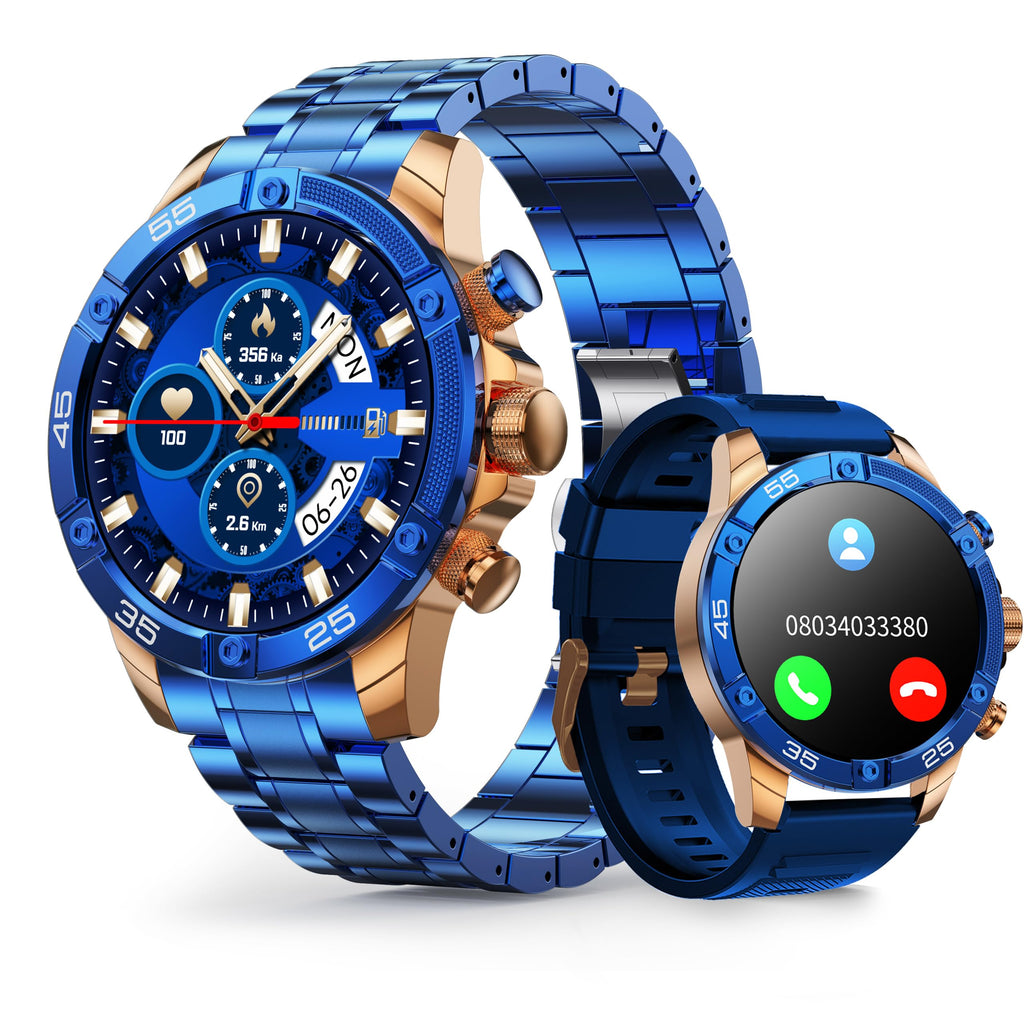 Smartwatch for Men 1.53-Inch Luxury Business Sports & Fitness Mens Watch IP67 Water Resistant 440mAh Extended Standby Multi-Sport Mode and Monitor Supports IOS 8.0 and Android 4.4 (Steel Blue)