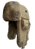Winter Trapper Hat for Men Women 100% Real Rabbit Fur Russian Fur Winter Ushanka Hat Men Aviator Hat Mens Trapper Hat with Ear Flaps Khaki