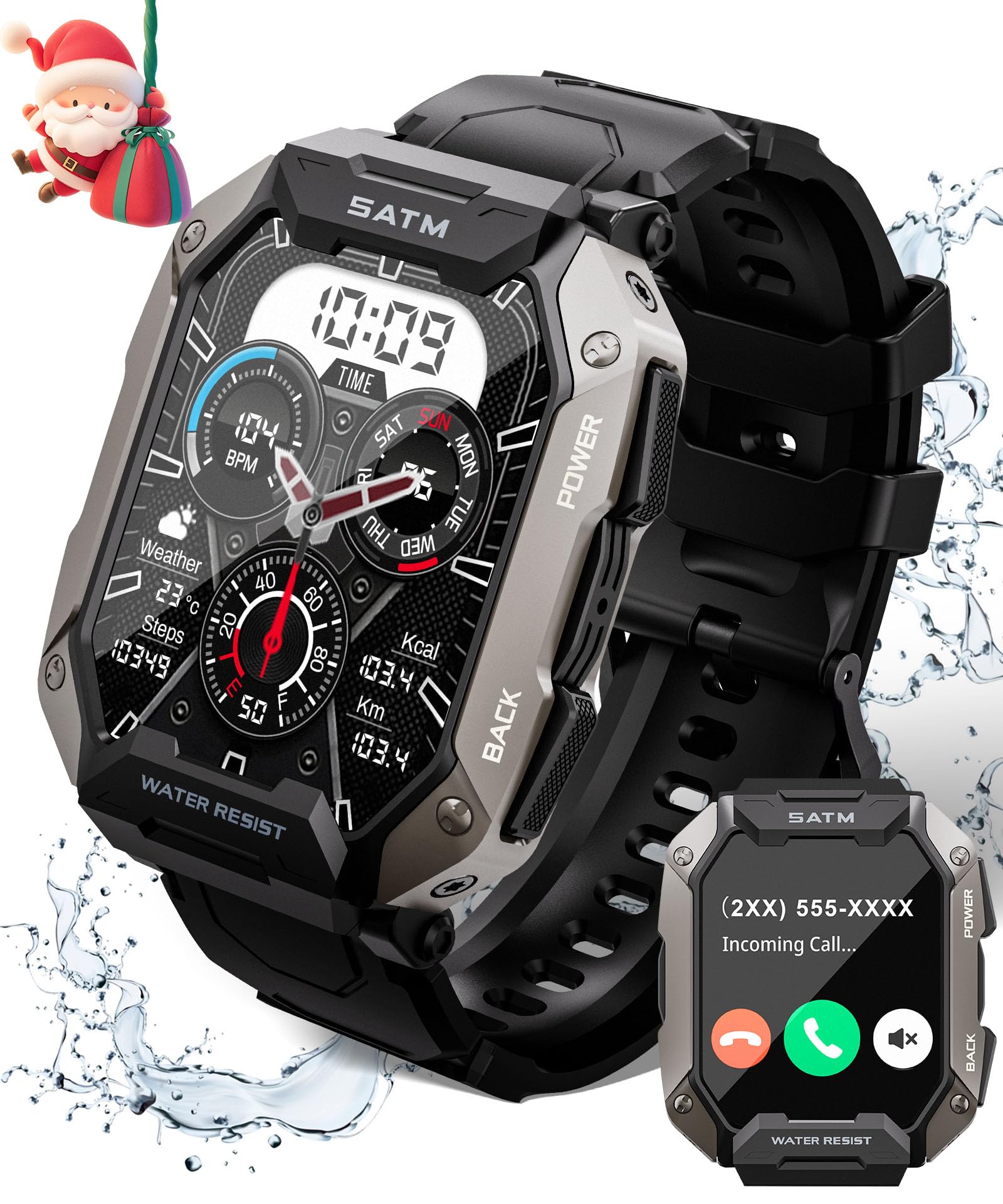 Smart Watch for Men，with Answer/Make Call 100+ Sports Modes Fitness Smart Watch IP68 Waterproof 80 Days Extra-Long Battery Heart Rate/Blood Oxygen/Sleep Monitor Smartwatch for Android and iOS