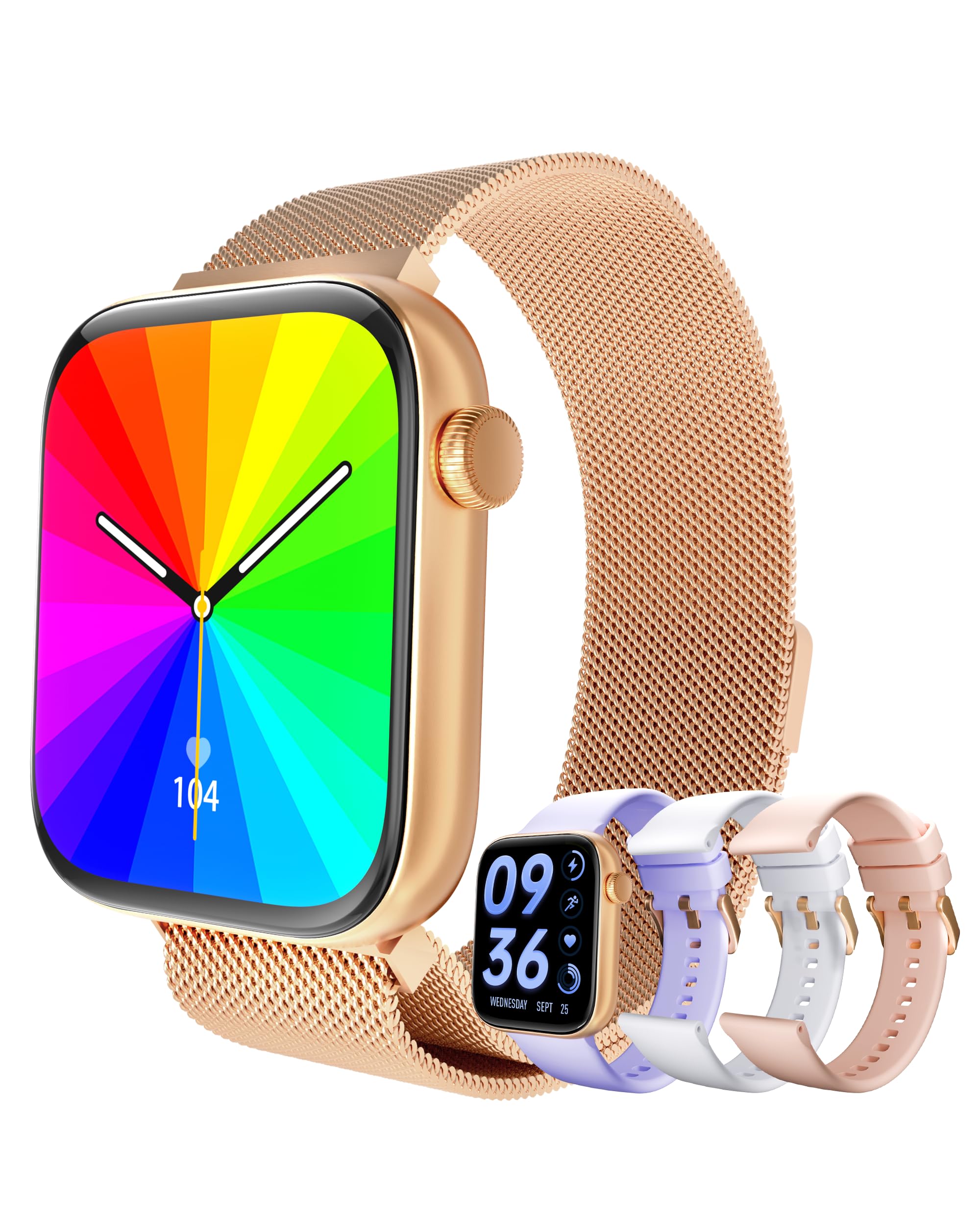 MIDDOW Smart Watches for Women 1.85" AMOLED Screen (Answer/Make Calls) Heart Rate/SpO2/Sleep Monitor Fitness Tracker Watch with AI Voice 100+ Sports Modes Compatible with iOS and Android (Gold)