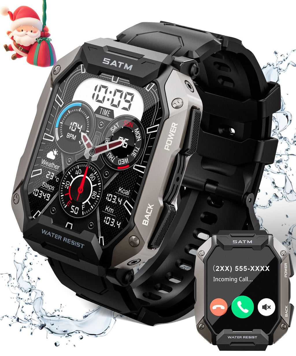Smart Watch for Men，with Answer/Make Call 100+ Sports Modes Fitness Smart Watch IP68 Waterproof 80 Days Extra-Long Battery Heart Rate/Blood Oxygen/Sleep Monitor Smartwatch for Android and iOS