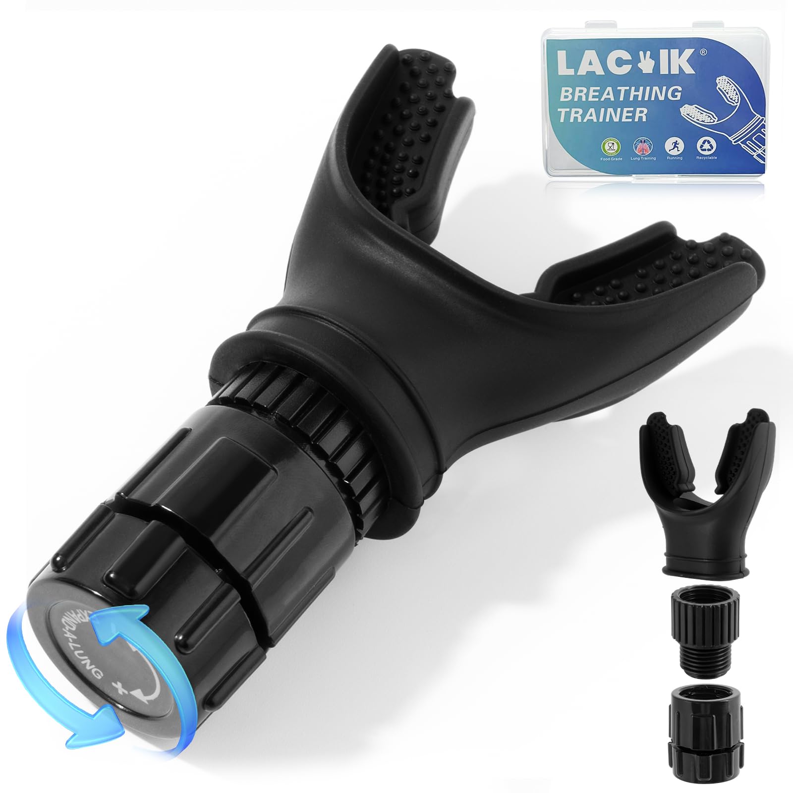 Portable Breathing Trainer [New Upgraded] Adjustable Muscle Trainer with Soft Silicone for Strengthen Breathing Exercise Compact Oxy-fit Breathe Trainer for Fitness & Training Black