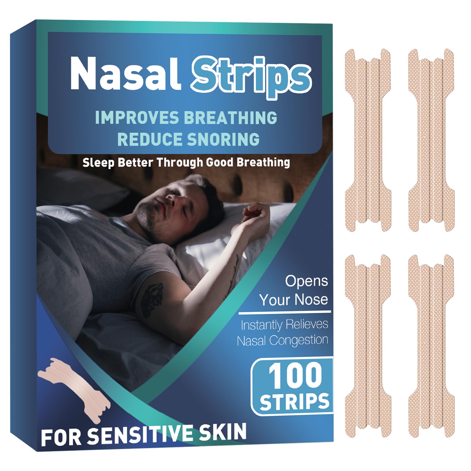 Nasal Strips for Snoring Works Instantly Stops Snoring Nasal Breathing Strips for Nasal Congestion Due to Cold & Allergy 100 PCS